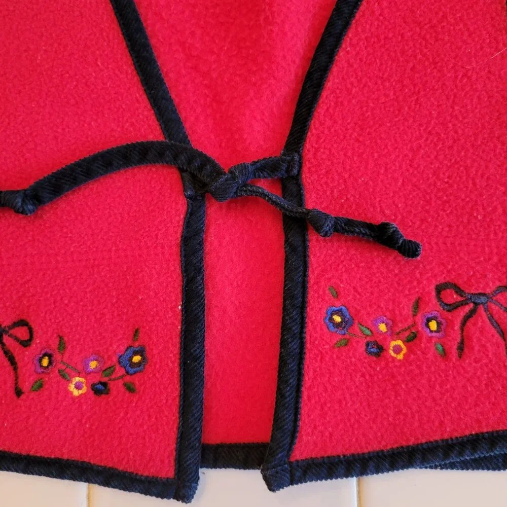 Oshkosh 4 Fleece Red‎ Vest Embroidered Flowers Cosplay Costume